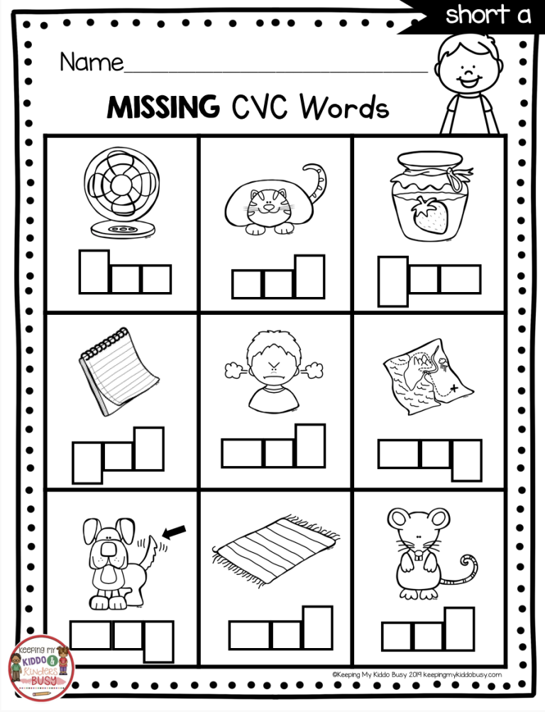 Cvc Short A Worksheets For Kindergarten