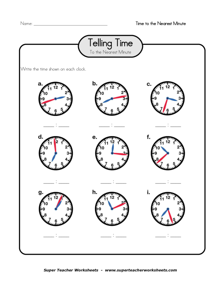 Printable Clock Worksheets Pdf