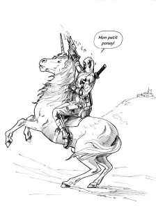 Erwan Péron Deadpool Riding An Unicorn