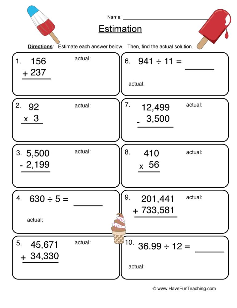 Estimating Multiplication Worksheet