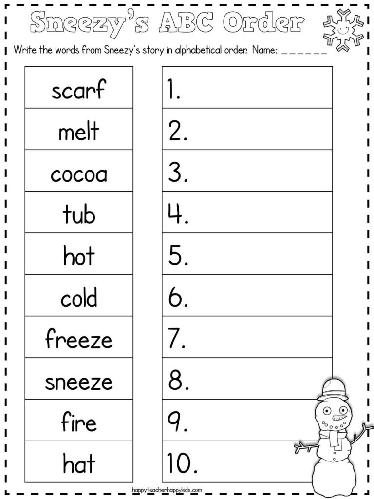 Alphabetical Order 1st Grade First Grade Writing Worksheets Free Printable
