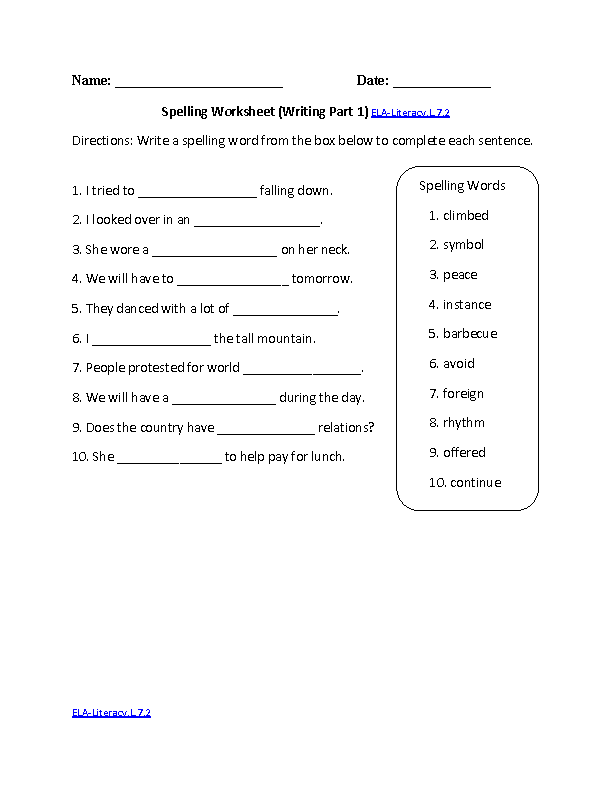 Free Printable Printable 7th Grade English Worksheets