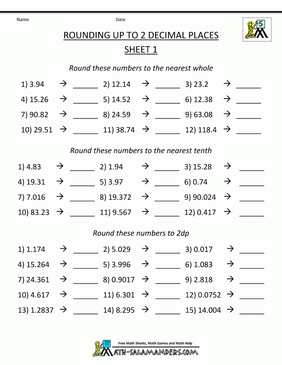 estimating decimals worksheets 5th grade