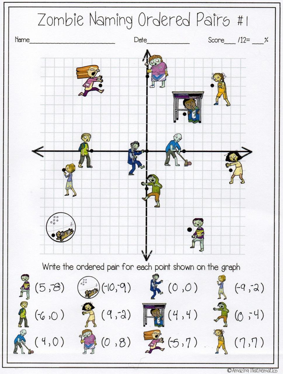 Distance and Midpoint Worksheet Answers Zombie Naming ordered Pairs