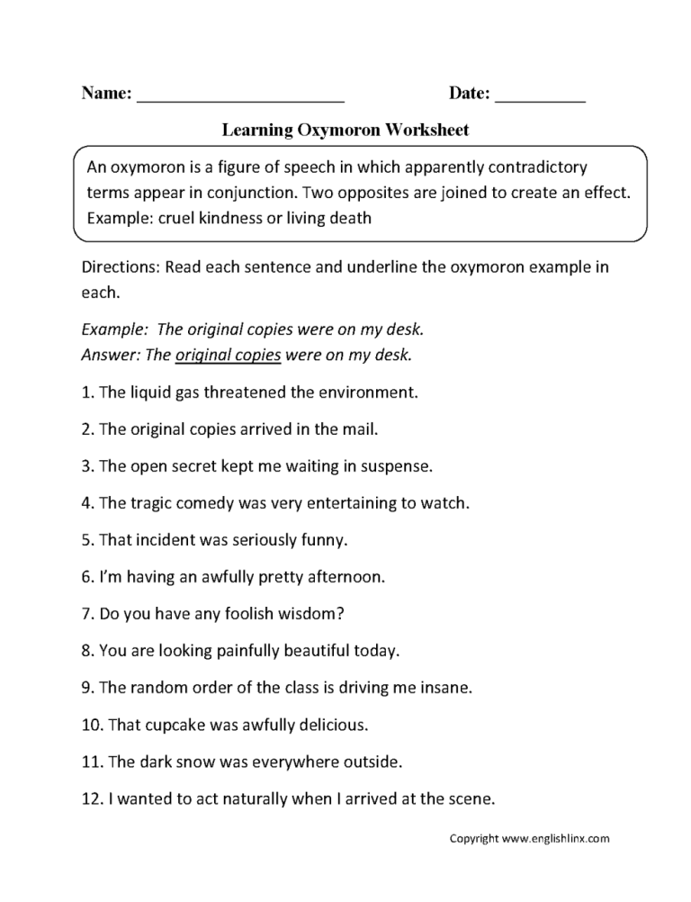 4th Grade Hyperbole Worksheets With Answers