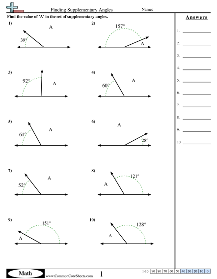 Finding Complementary Angles Worksheet Answer Key