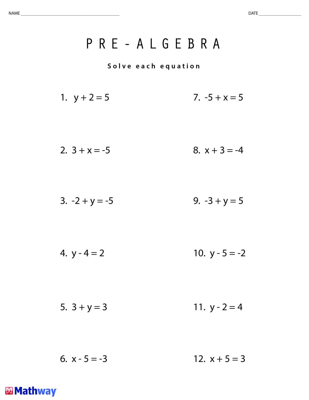 7th Grade Pre Algebra Practice Worksheets