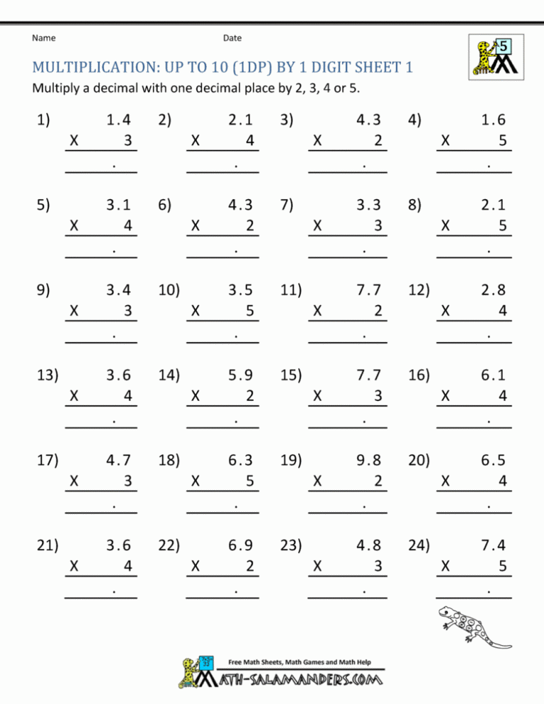 Multiplication For 5Th Graders Worksheet
