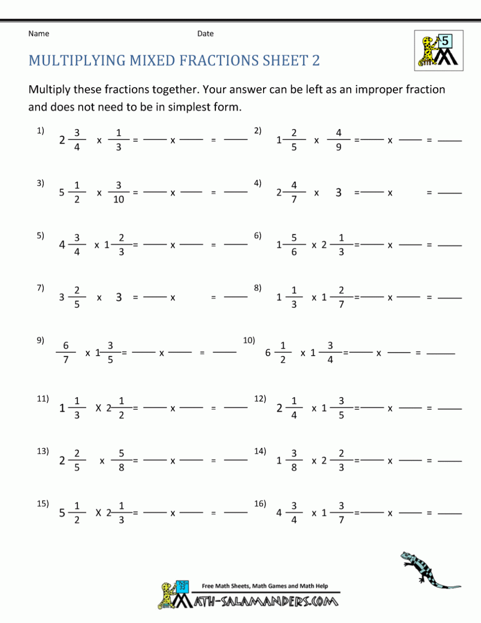 Equivalent Fractions Using Multiplication Worksheet