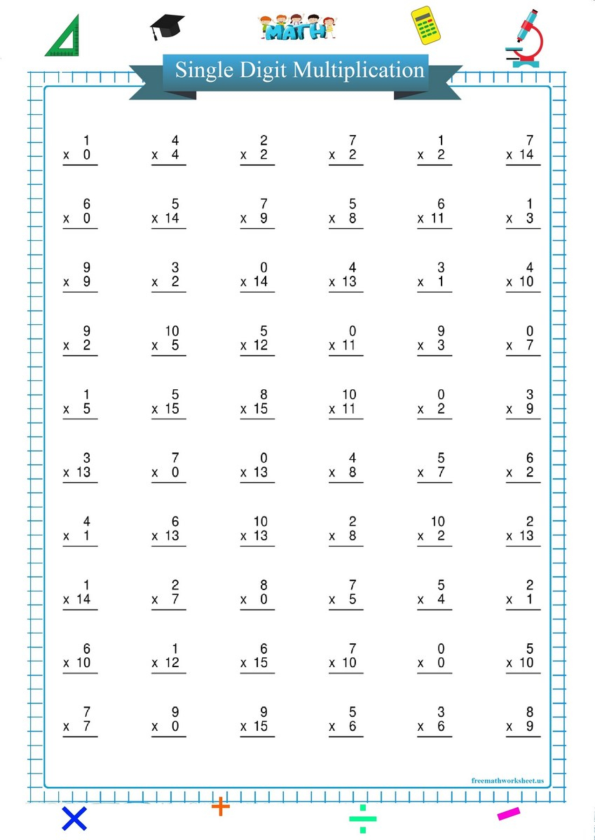1 Digit By 1 Digit Multiplication Worksheets