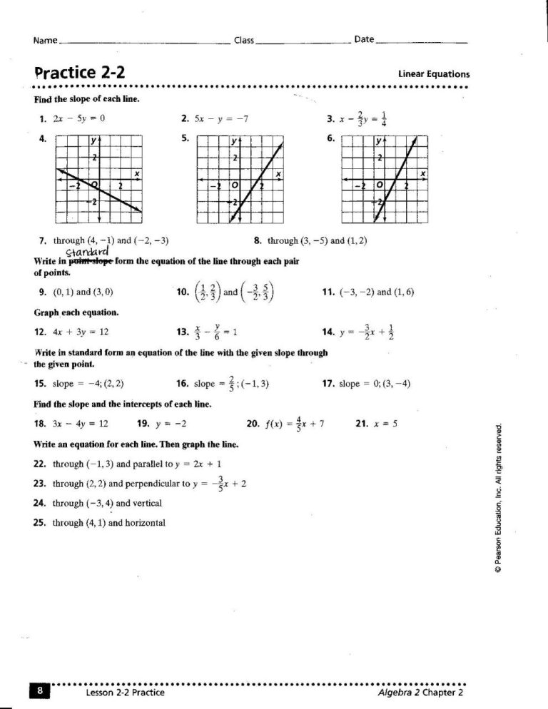 Equations Of Lines Worksheet