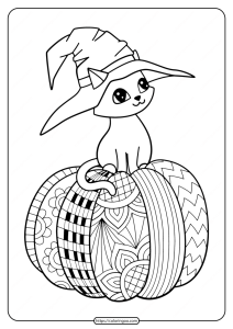 Halloween Witch Hat Cat On Pumpkin Coloring Pages Free Printable