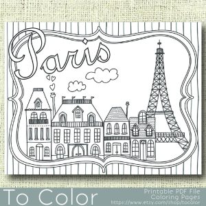 Printable Paris Coloring Page for Adults PDF / JPG Instant