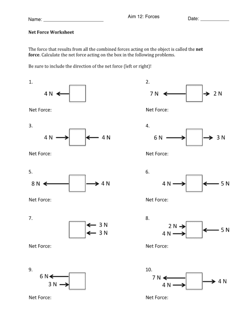 Calculating Net Force Worksheet Answers Key
