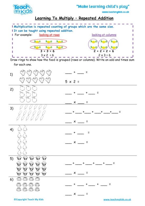 Multiplication As Repeated Addition Worksheet Pdf