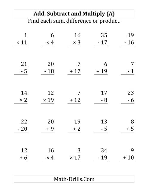 Multiplication Addition Subtraction Division Worksheets