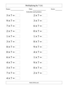 36 Horizontal Multiplication Facts Questions 7 by 09 (A)