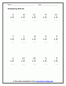 Multiplication by Eights Worksheet