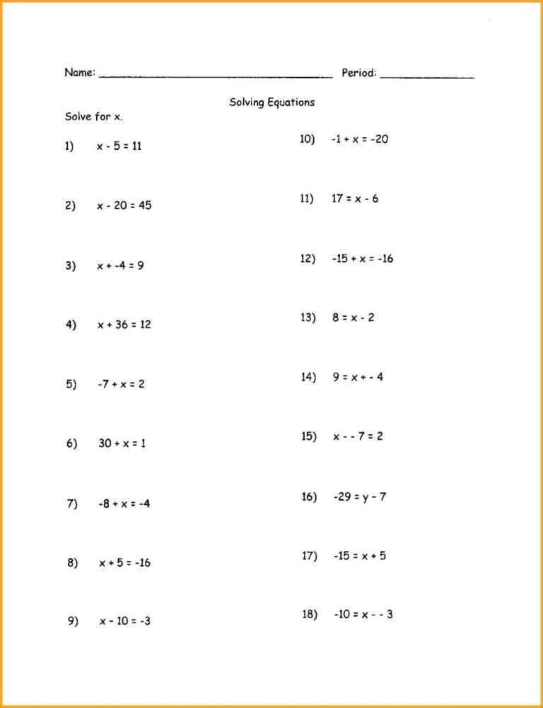 Solving Multiple Step Equations Worksheet