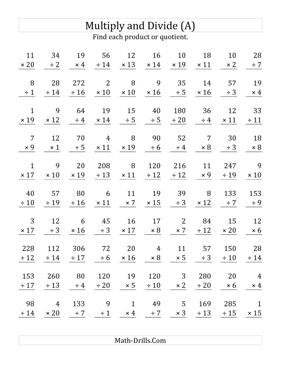 Division And Multiplication Worksheet