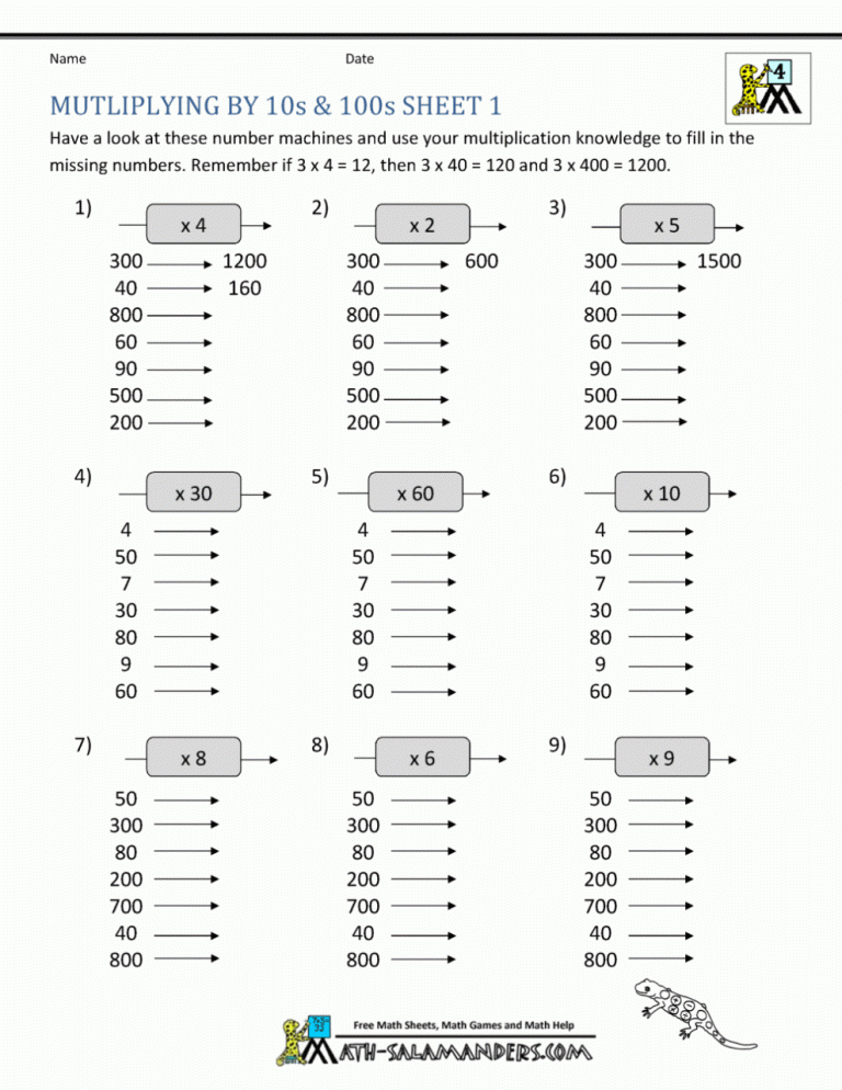 Multiplying By Multiples Of 10 Worksheets