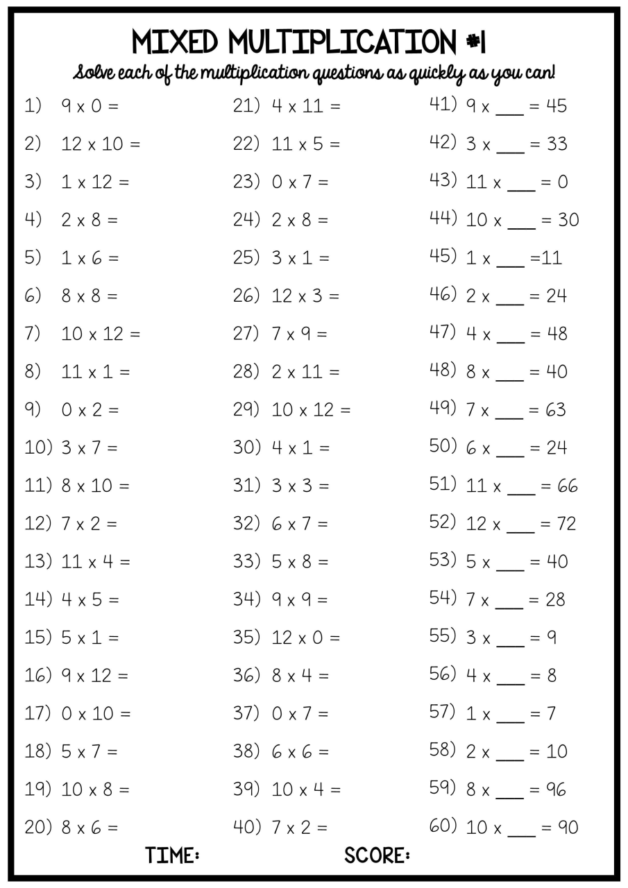 4'S Multiplication Worksheet