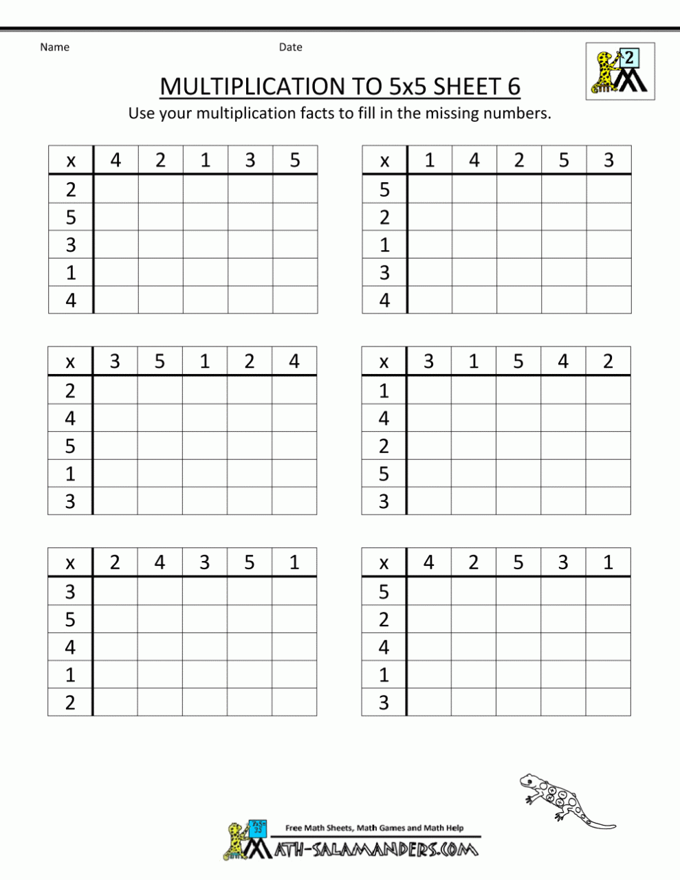 Multiplication Worksheets X5