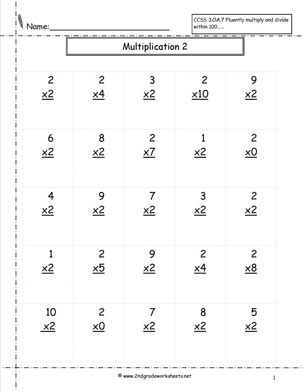 Multiplication Worksheets 2S