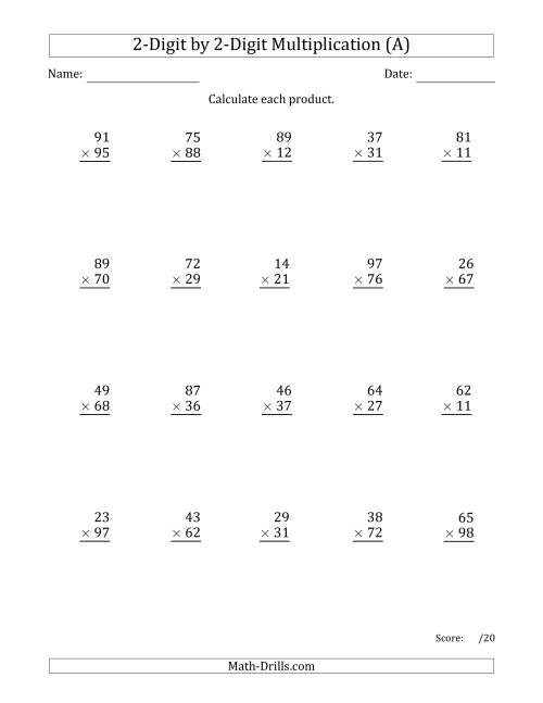 Free 2 Digit By 2 Digit Multiplication Worksheets