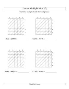 lattice multiplication worksheets and grids 2 digit by 2 digit