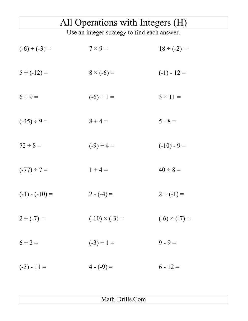 11 Best Images of Working With Negative Numbers Worksheet Adding