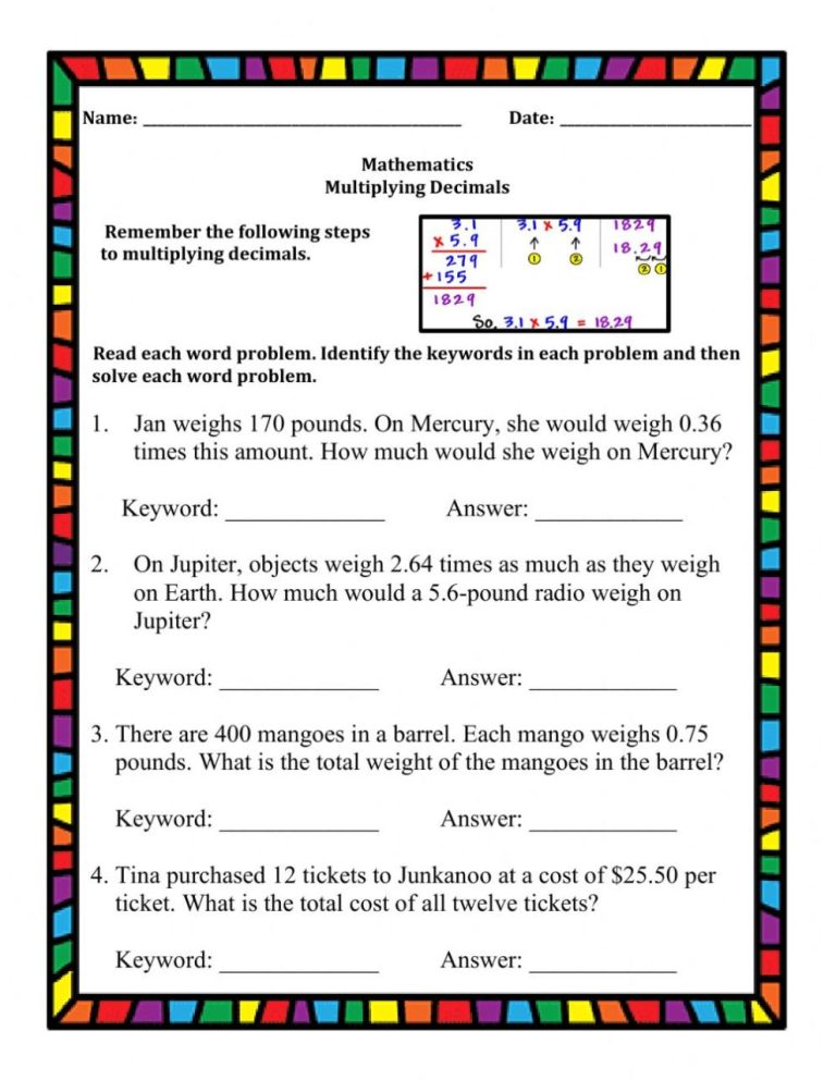 Multiplication With Decimals Worksheet