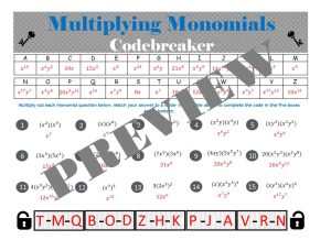 Multiplying Monomials CodeBreaker (An exponents activity) Made By