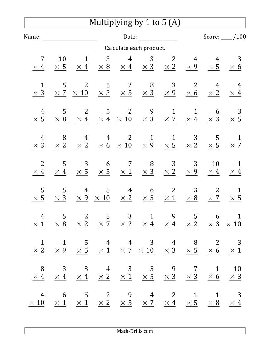 1 Multiplication Table Worksheet