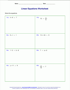 Algebra 1 Equations Worksheets Solving Simple Linear Equations with