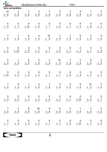 Multiplication Drills (6s) Multiplication Worksheet With Answers