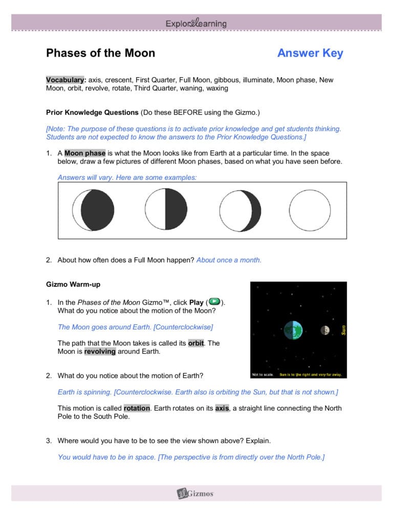 Moon Phases Worksheet Pdf Answer Key