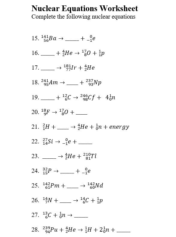 Nuclear Equations Worksheet Answers Page 4