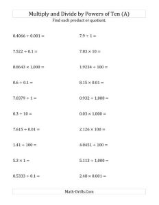 Multiplying and Dividing Decimals by All Powers of Ten (Standard Form) (A)