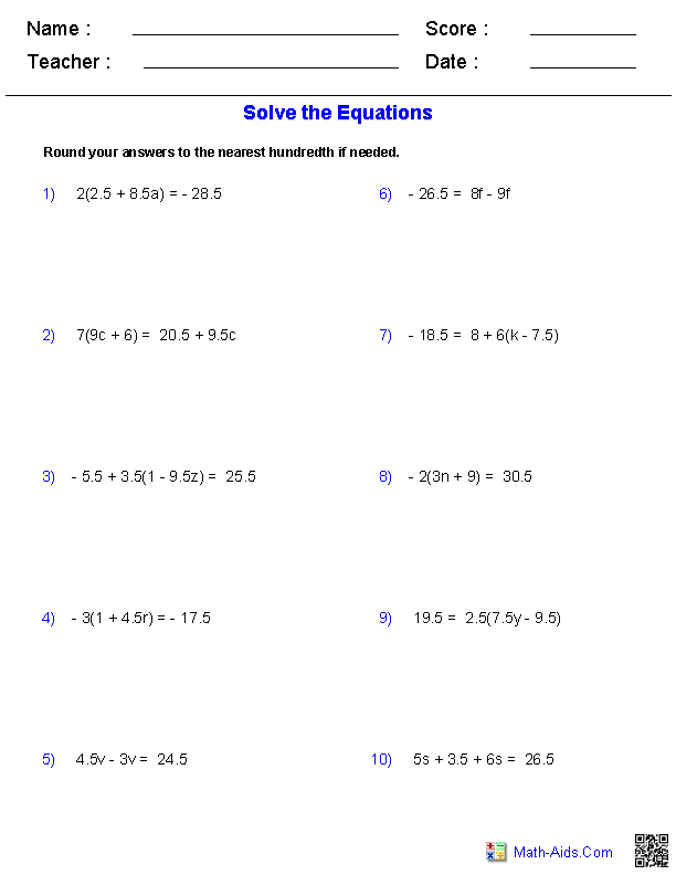 Multi Step Equations 8Th Grade Worksheet