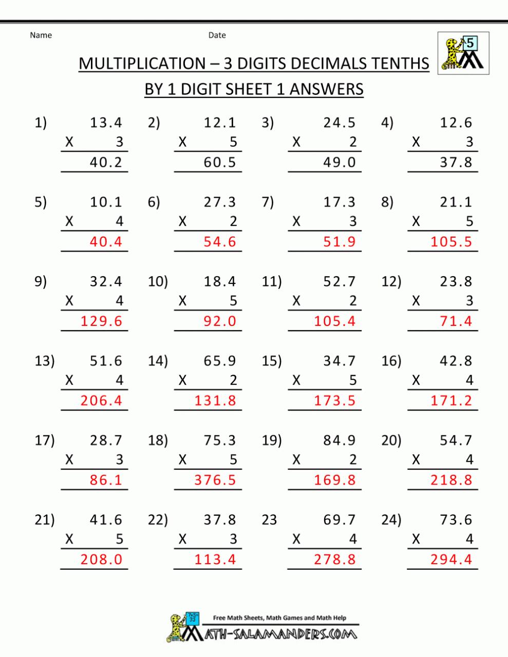 Multiplication Worksheets For Grade 5 Printable