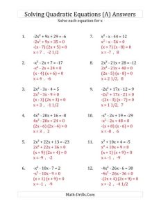 Solving Quadratic Equations for x with 'a' Coefficients Between 4 and