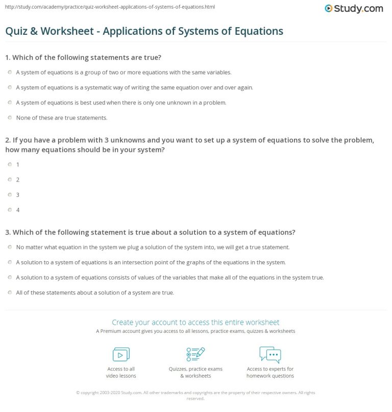 Systems Of Linear Equations Real World Applications Worksheet