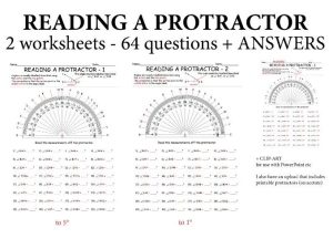 READING A PROTRACTOR measuring angles. 64 Questions over 2 worksheets