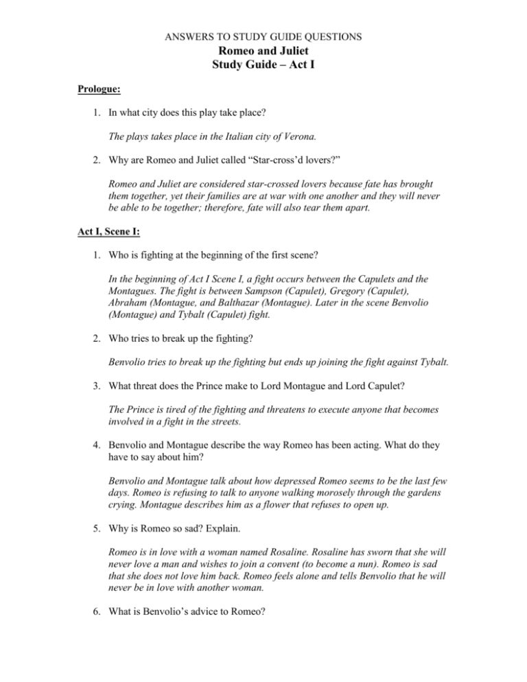 Romeo And Juliet Close Reading Worksheet Answers