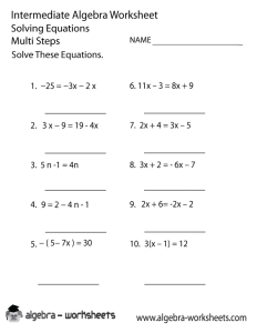 Solve Equations Intermediate Algebra Worksheet Printable
