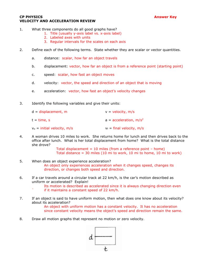 Speed Velocity and Acceleration Calculations Worksheet Answers Key