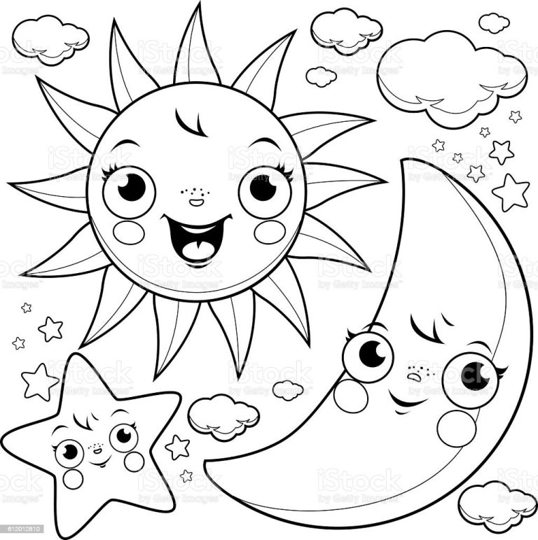 Moon And Stars Coloring Page