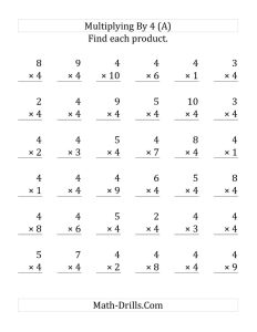 Multiplication By 4 Worksheets Times Tables Worksheets