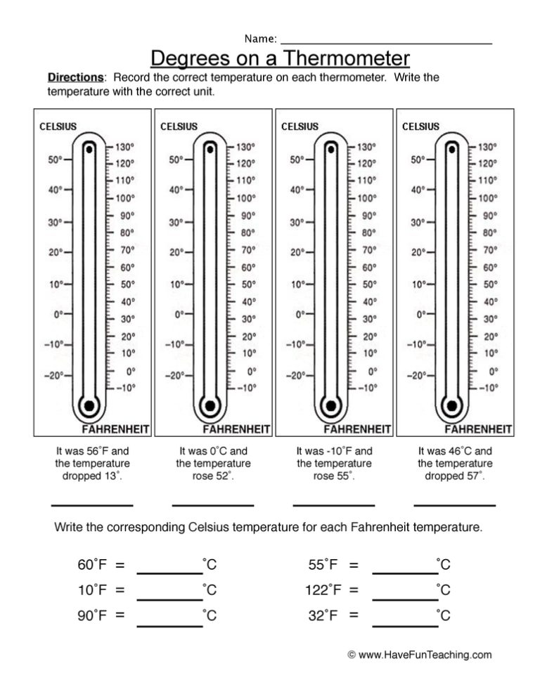 Reading Thermometers Worksheet Answer Key